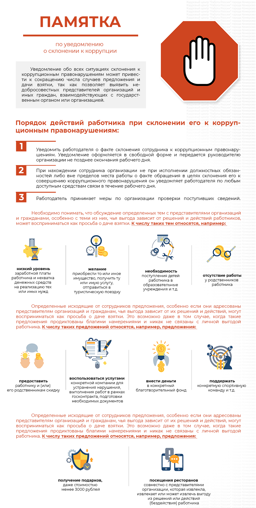 Памятка по уведомлению о склонении к коррупции – Кадровый центр «Работа  России» города Кемерово